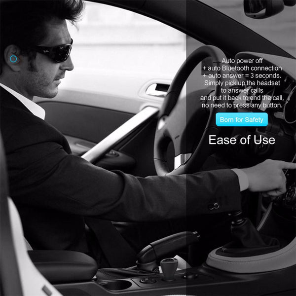 New Wireless Bluetooth Handsfree HD Voice One-Piece Earbud Headset with USB Car Charger.
