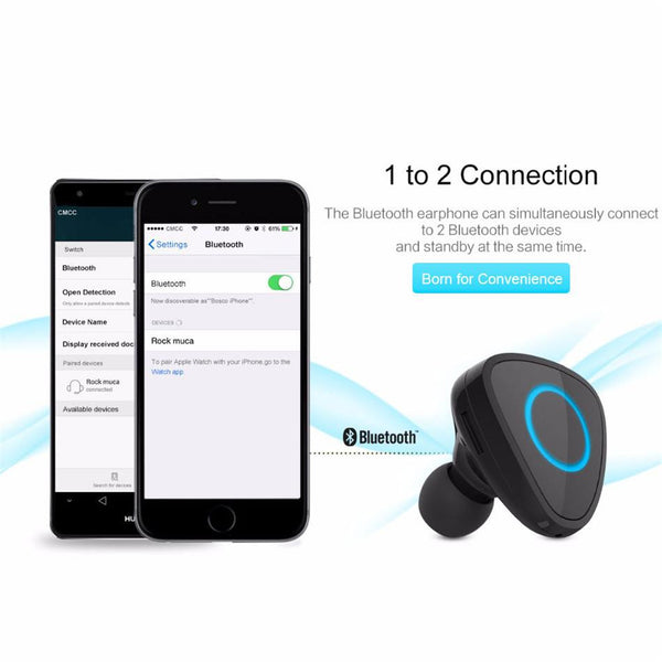 New Wireless Bluetooth Handsfree HD Voice One-Piece Earbud Headset with USB Car Charger.