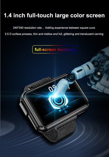 New 2-In-1 Wireless Bluetooth Headset 1.4 Inch Big Screen Smart Watch For Android iPhones