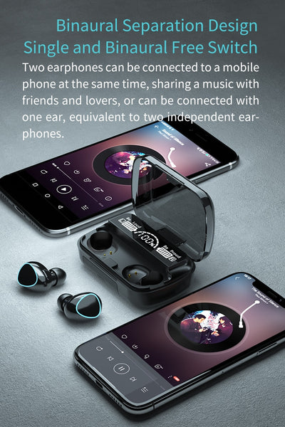 New 3500mAh True Wireless Bluetooth 9D Stereo Water-Resistant Earphones Headset With Microphone & LED Display