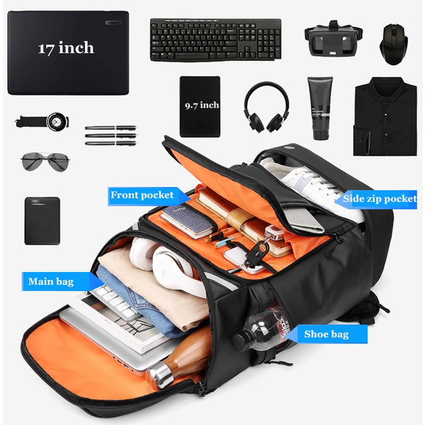 New Large Capacity Anti-Theft 17 Inch Laptop Bag Mountaineer Outdoor Travel Backpack With USB Charging Port Shoe Compartment