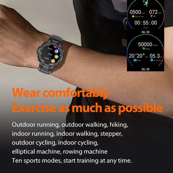 New Multi-Mode Sports Outdoor Rugged Fitness Tracker Smart Watch With Bluetooth Call & Music Features For Android IOS