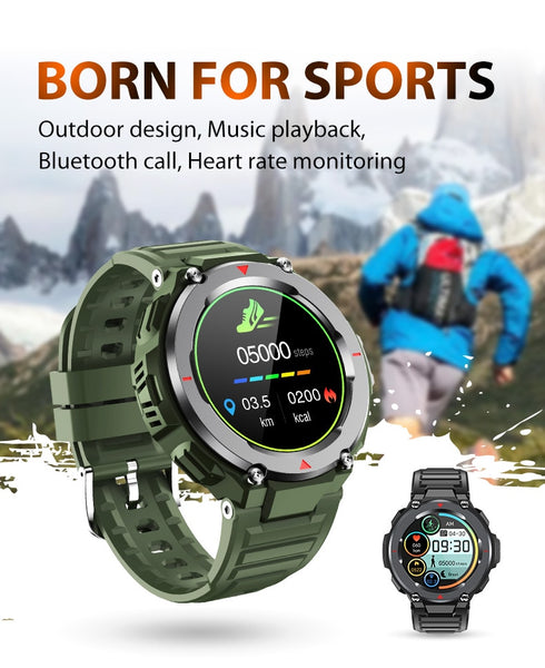 New Multi-Mode Sports Outdoor Rugged Fitness Tracker Smart Watch With Bluetooth Call & Music Features For Android IOS