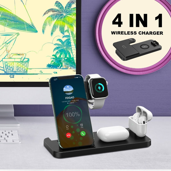 New 4-in-1 QI Wireless Fast Charging Dock Station For Apple Watch Airpods iPhones