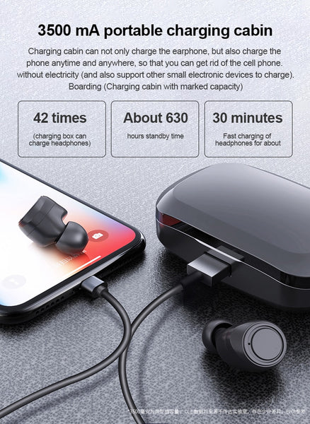 New True Wireless Bluetooth Stereo Headset Sport Earbuds With 3500mAh Charging Box
