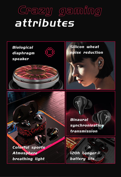 New Bluetooth 5.1 Wireless Gaming 8D Stereo IPX6 Water-Resistant Earbuds Headset With Carrying Box
