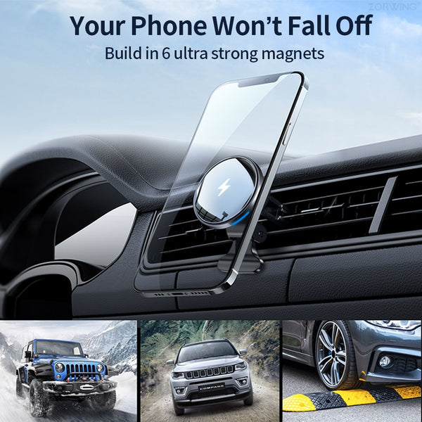 New Magnetic QI Wireless 15W Mini Charger Car Vent Holder For Samsung Galaxy S22 S21 S20 & iPhone 14 13 12 Series