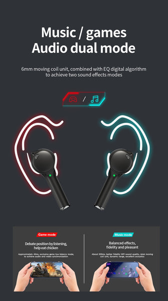 New True Wireless Low Latency Bluetooth Water-Resistant Noise Cancelling HiFi Bass Headset Gaming Earbuds With Mic