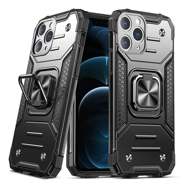 New Rugged Armor Magnetic Bumper Case With Ring Holder Kickstand For iPhone 14 13 12 11 Pro Max Series