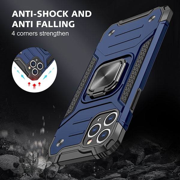 New Rugged Armor Magnetic Bumper Case With Ring Holder Kickstand For iPhone 14 13 12 11 Pro Max Series