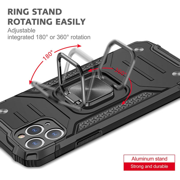 New Rugged Armor Magnetic Bumper Case With Ring Holder Kickstand For iPhone 14 13 12 11 Pro Max Series