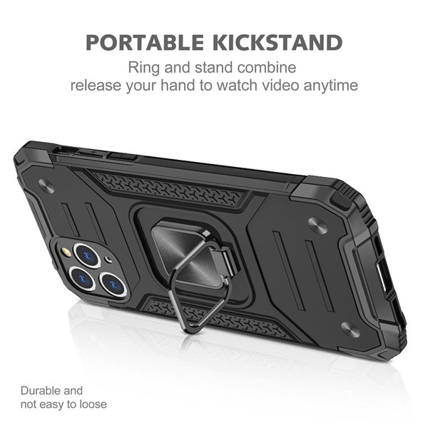 New Rugged Armor Magnetic Bumper Case With Ring Holder Kickstand For iPhone 14 13 12 11 Pro Max Series