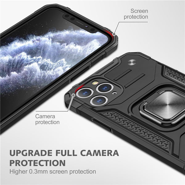 New Rugged Armor Magnetic Bumper Case With Ring Holder Kickstand For iPhone 14 13 12 11 Pro Max Series