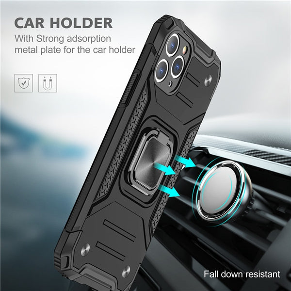 New Rugged Armor Magnetic Bumper Case With Ring Holder Kickstand For iPhone 14 13 12 11 Pro Max Series