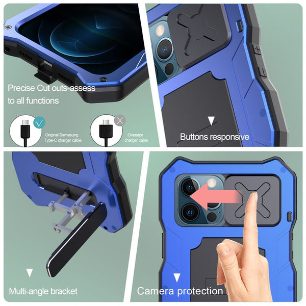 New Rugged Armor Protective Camera Slide Bumper Case With Kickstand For iPhone 13 12 Pro Max Series