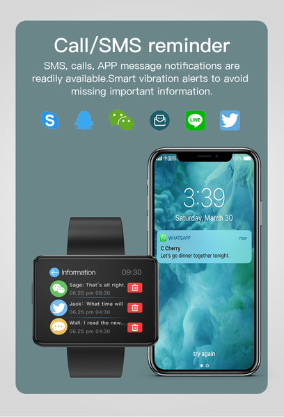 New 2.0'' IPS Large Touch Screen Smart Watch With Bluetooth 5.0 Call & Music Functions