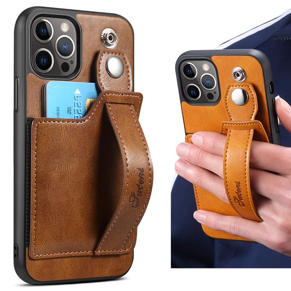 New Leather Wallet Credit Card Slot Case With Hand Strap For iPhone 13 12 Series
