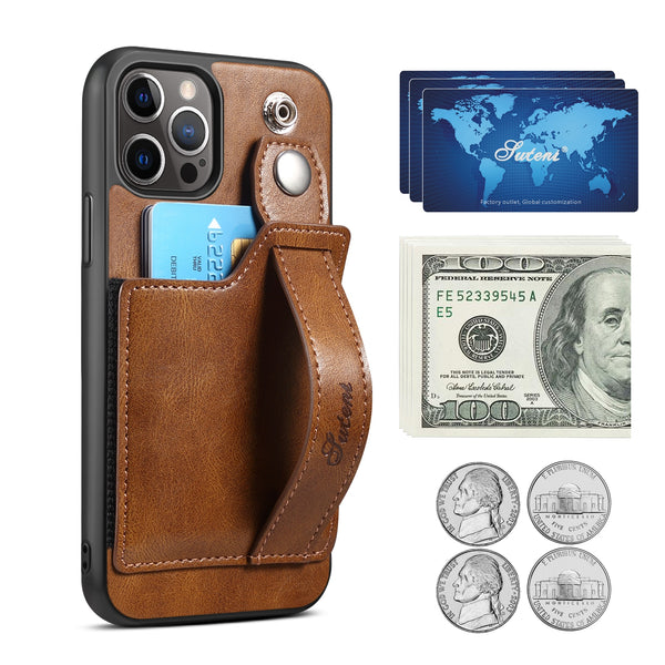 New Leather Wallet Credit Card Slot Case With Hand Strap For iPhone 13 12 Series