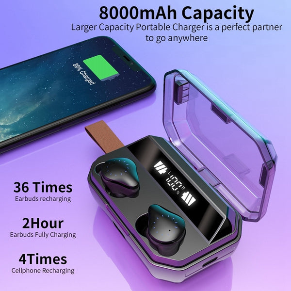 New True Wireless Bluetooth Sports IPX7 Water-Resistant Earbuds Headset With LED Charge Box