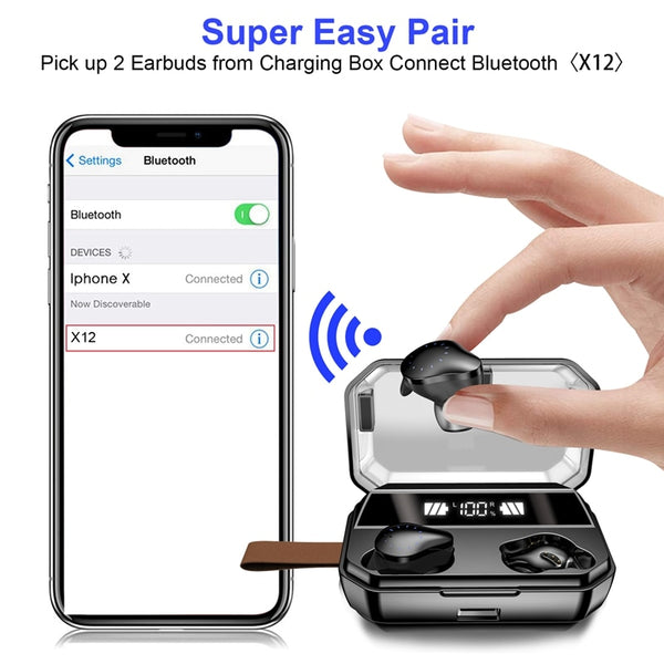 New True Wireless Bluetooth Sports IPX7 Water-Resistant Earbuds Headset With LED Charge Box