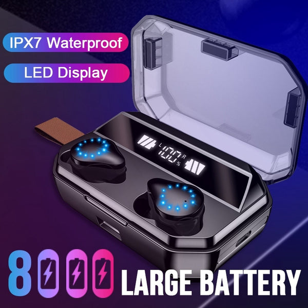 New True Wireless Bluetooth Sports IPX7 Water-Resistant Earbuds Headset With LED Charge Box