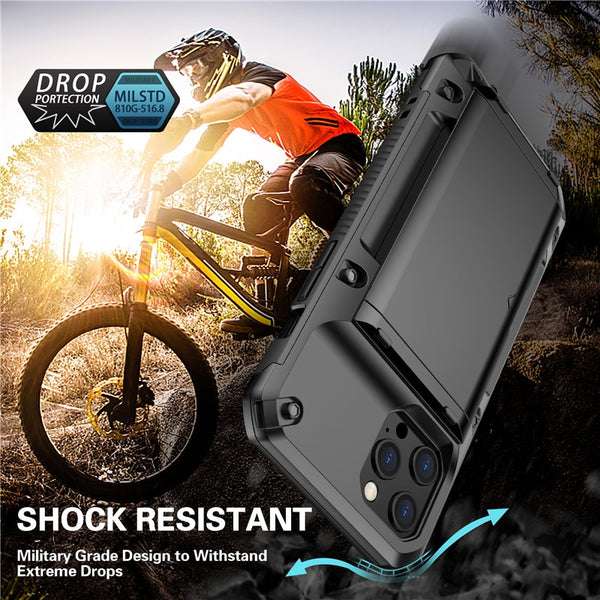 New Shock-Resistant Armor Credit Card Slot Wallet Case For iPhone 14 13 12 11 Series