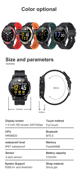 New HD Large Screen Sports Fitness Tracker Smart Watch With Weather Bluetooth Call Features