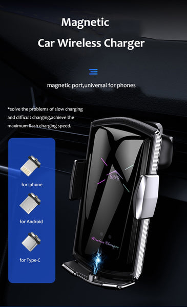 New QI Wireless Charger Car Mount Phone Holder With Fast Charge For Samsung Galaxy S22 S21 S20 & iPhones 14 13 12 Series