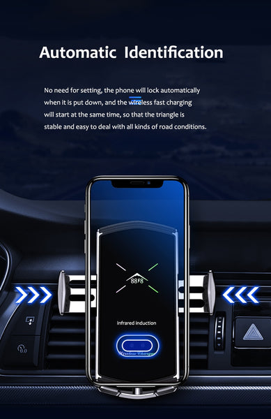 New QI Wireless Charger Car Mount Phone Holder With Fast Charge For Samsung Galaxy S22 S21 S20 & iPhones 14 13 12 Series