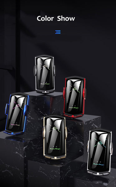 New QI Wireless Charger Car Mount Phone Holder With Fast Charge For Samsung Galaxy S22 S21 S20 & iPhones 14 13 12 Series