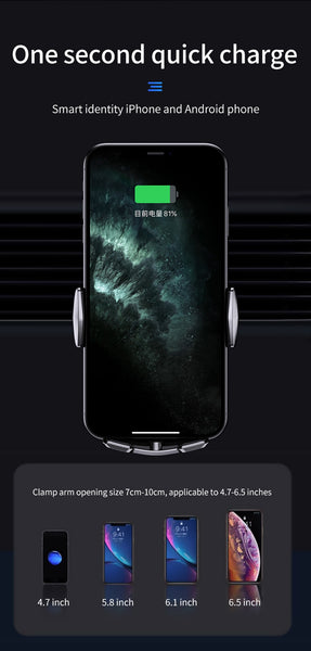 New QI Wireless Charger Car Mount Phone Holder With Fast Charge For Samsung Galaxy S22 S21 S20 & iPhones 14 13 12 Series