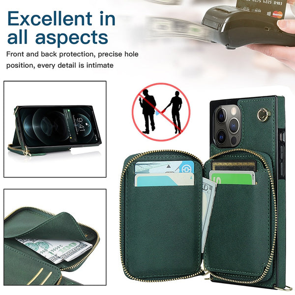 New Zipper Wallet Credit Card Holder Purse Cover Case For iPhone 14 13 12 Series