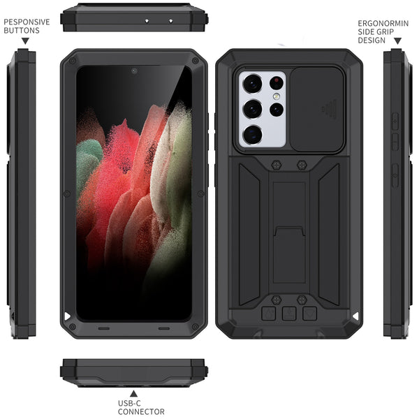 New Heavy Duty Protective Cover Armor Metallic Case With Kickstand For S25 S24 S23 Plus Ultra Series
