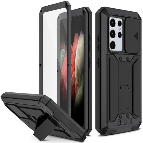New Heavy Duty Protective Cover Armor Metallic Case With Kickstand For S25 S24 S23 Plus Ultra Series