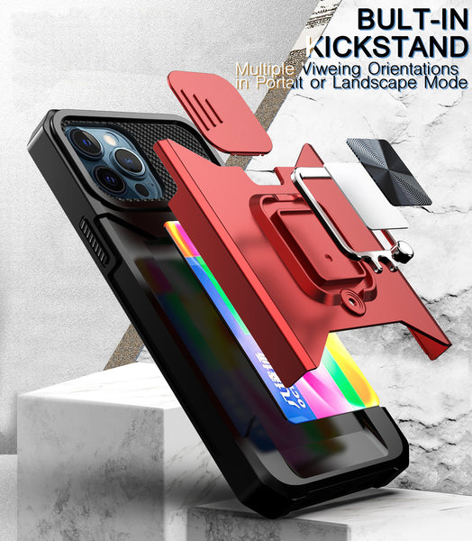 New Magnetic Kickstand Armor Case With Camera Slide Protection Ring Holder Card Slot For iPhone 16 15 14 Plus Pro Max Series