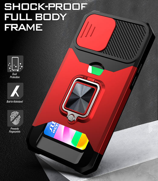 New Magnetic Kickstand Armor Case With Camera Slide Protection Ring Holder Card Slot For iPhone 16 15 14 Plus Pro Max Series