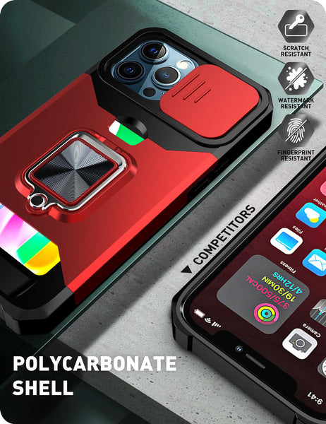 New Magnetic Kickstand Armor Case With Camera Slide Protection Ring Holder Card Slot For iPhone 16 15 14 Plus Pro Max Series