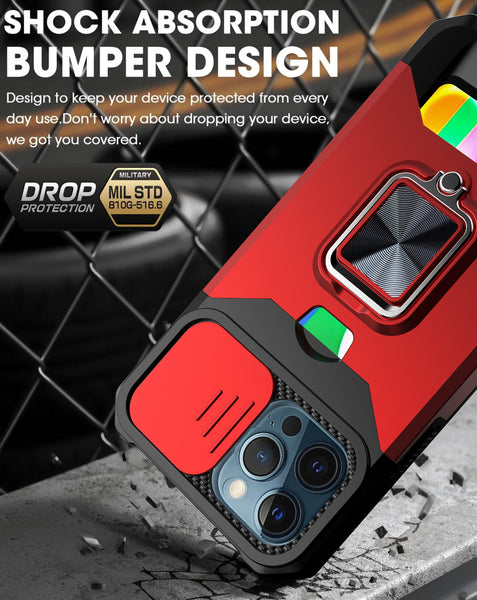 New Magnetic Kickstand Armor Case With Camera Slide Protection Ring Holder Card Slot For iPhone 16 15 14 Plus Pro Max Series