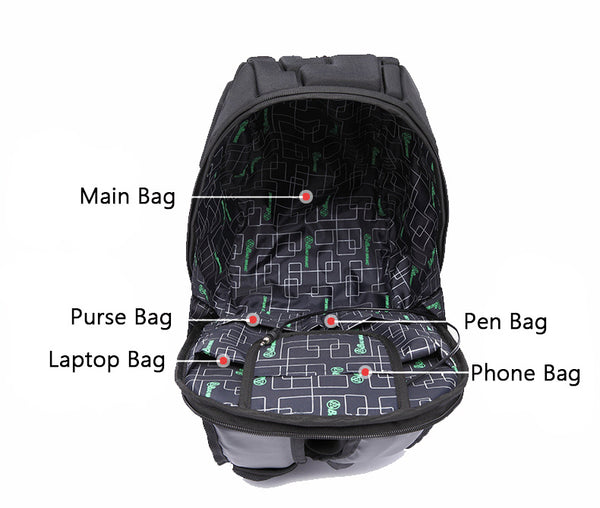 New Outdoor Travel Smart Backpack Laptop Bag With USB Charging & Earphone Port