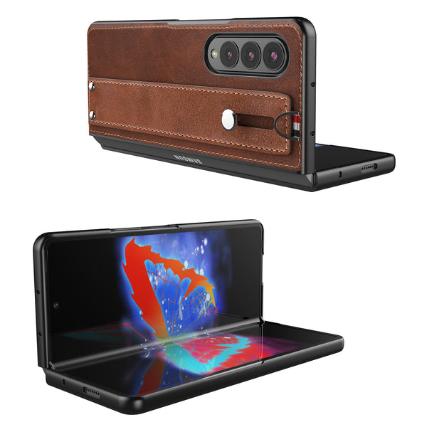 New Slim Lightweight Leather Protective Bumper Case With Hand Strap For Samsung Galaxy Z Fold 3 5G Series