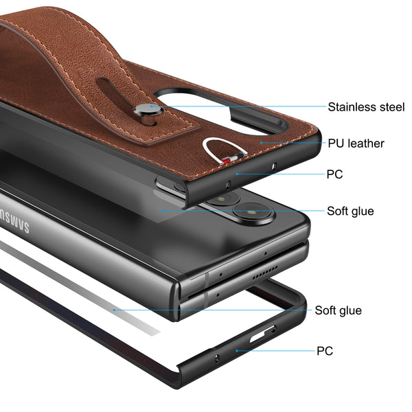New Slim Lightweight Leather Protective Bumper Case With Hand Strap For Samsung Galaxy Z Fold 3 5G Series