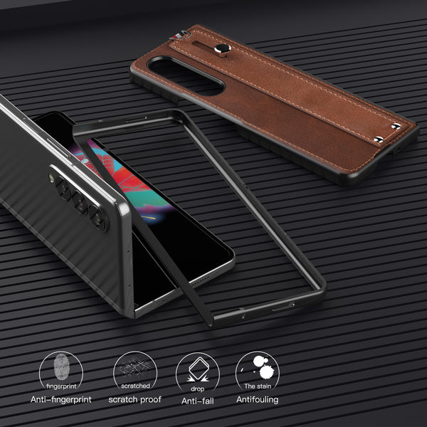 New Slim Lightweight Leather Protective Bumper Case With Hand Strap For Samsung Galaxy Z Fold 3 5G Series