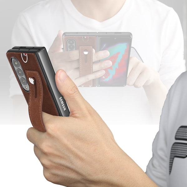 New Slim Lightweight Leather Protective Bumper Case With Hand Strap For Samsung Galaxy Z Fold 3 5G Series