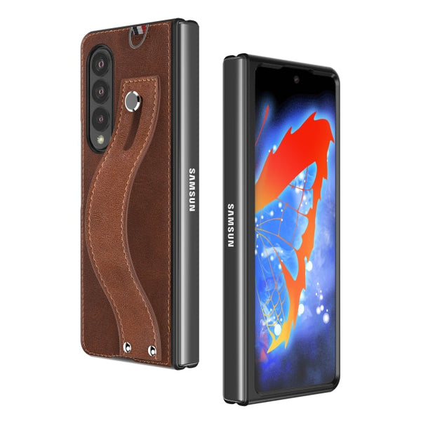 New Slim Lightweight Leather Protective Bumper Case With Hand Strap For Samsung Galaxy Z Fold 3 5G Series