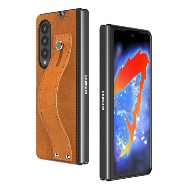 New Slim Lightweight Leather Protective Bumper Case With Hand Strap For Samsung Galaxy Z Fold 3 5G Series