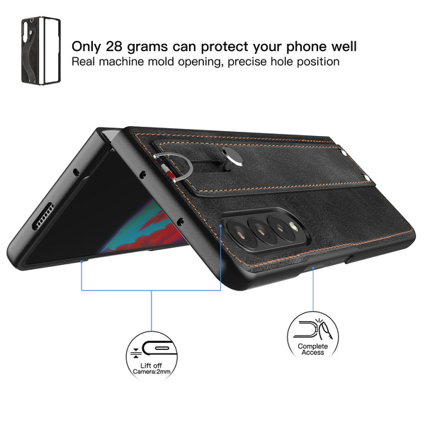 New Slim Lightweight Leather Protective Bumper Case With Hand Strap For Samsung Galaxy Z Fold 3 5G Series