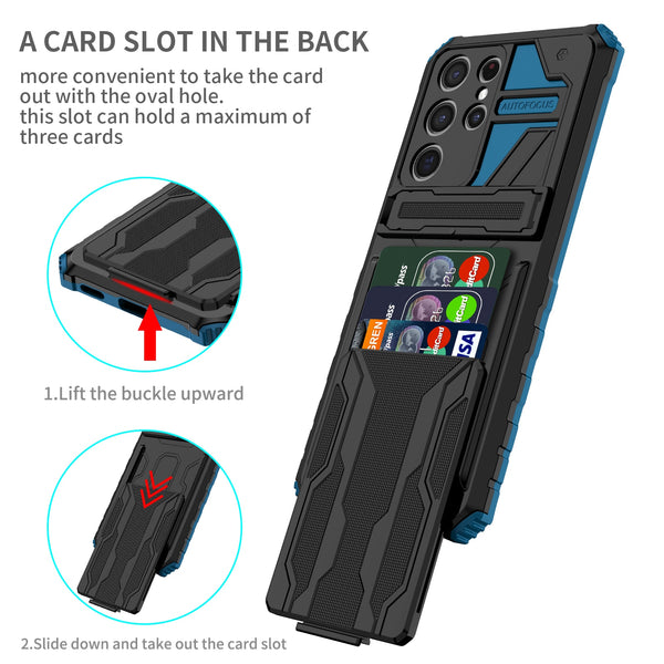 New Dual-Layer Hybrid Protective Credit Card Slot Hard Case With Kickstand Cover For Samsung Galaxy S24 S23 S22 Plus Ultra Series