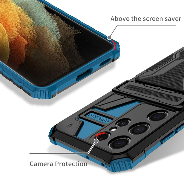 New Dual-Layer Hybrid Protective Credit Card Slot Hard Case With Kickstand Cover For Samsung Galaxy S24 S23 S22 Plus Ultra Series