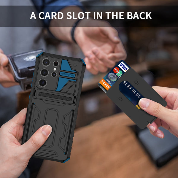 New Dual-Layer Hybrid Protective Credit Card Slot Hard Case With Kickstand Cover For Samsung Galaxy S24 S23 S22 Plus Ultra Series