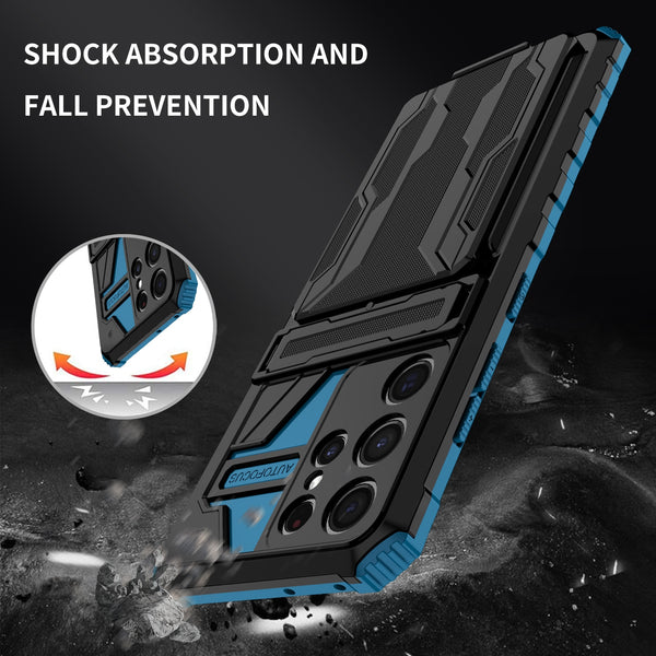 New Dual-Layer Hybrid Protective Credit Card Slot Hard Case With Kickstand Cover For Samsung Galaxy S24 S23 S22 Plus Ultra Series